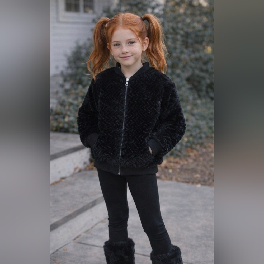 Molly Bracken Girls' Black Faux Fur Zip Hoodie